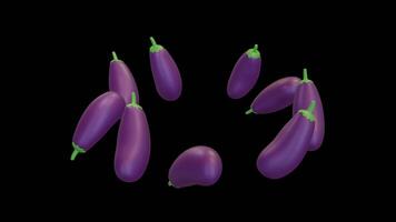 3D Animation of Rotating Purple Eggplants in Circular Formation on Transparent Background video