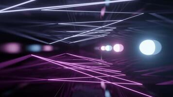 A neon light tunnel with geometric patterns, featuring animated forward movement in a vertical view video