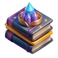 magnífico tradicional pilha do livros isométrico Visão Cortar fora com colorida espinhos Alto resolução png