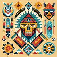 Vibrant Tribal Elements Collection with Bold Geometric Ethnic Patterns vector