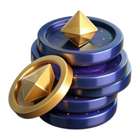 extraordinary minimalist Stack of Coins Isometric View Cutout Gold Color detailed png