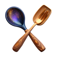 serene vintage Wooden Spoon and Fork Crossed Transparent Background exclusive png