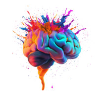 A colorful brain with a splash of paint on it png