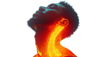 Digital Art of a Man Looking Up, Neck and Spine Glowing with Heatmap Effect, Isolated on transparent background png