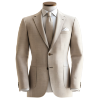 Beige Formal Suit with Tie and Pocket Square, isolated on transparent background png