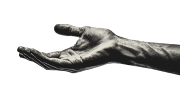 Outstretched artistic hand, isolated on transparent background png