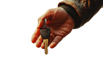 Hand holding a car key, isolated on transparent background png