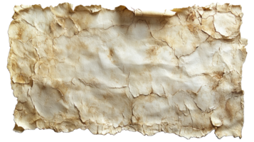 Old, crumpled parchment paper with rough edges, isolated on transparent background png