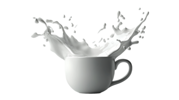 White coffee cup with milk splash, isolated on transparent background png