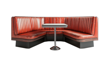 Classic diner booth with red leather seats and table, isolated on transparent background png