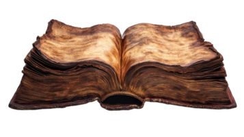 Weathered open book with tattered edges, isolated on transparent background png