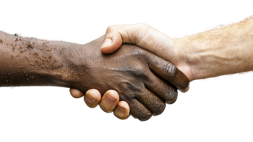 Hands shaking, one with muddy texture, isolated on transparent background png
