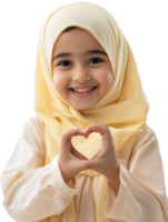A little girl in a hijab is making a heart shape png