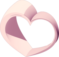 Three-dimensional heart shape with a soft pink gradient. Rendered digitally with smooth, rounded edges. Light source creates subtle shading and highlights. Hollow center. png
