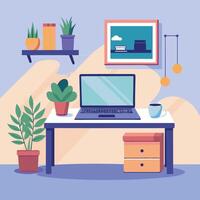 Minimalist Workspace with Laptop Screen Mockup on a Desk vector