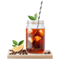 Free Isolated on Transparent Background, Refreshing coffee drink with ice and citrus garnishes png