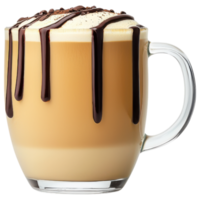 Free Isolated on Transparent Background, Creamy coffee drink topped with chocolate drizzle offers delightful experience for coffee lovers png