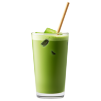 Free Isolated on Transparent Background, Refreshing matcha drink served in tall glass with ice and straw, perfect for warm day png