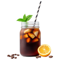 Free Isolated on Transparent Background, Refreshing iced coffee drink with mint and orange slice png