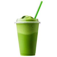 Free Isolated on Transparent Background, Refreshing matcha drink served in clear cup with green straw and frothy top png