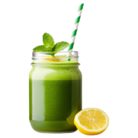 Free Isolated on Transparent Background, Refreshing matcha drink with mint and lemon slice png