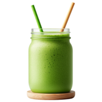 Free Isolated on Transparent Background, refreshing matcha drink served in jar with two straws offers vibrant green color and healthy vibe png