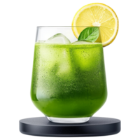 Free Isolated on Transparent Background, Refreshing matcha drink with ice and slice of lemon creates vibrant and energizing experience png