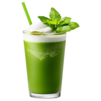 Free Isolated on Transparent Background, Refreshing matcha drink topped with mint leaves and cream creates delightful experience png