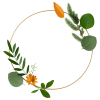 Free Isolated on Transparent Background, beautiful frame adorned with vibrant flower, green leaf, and autumn leaf creates stunning natural display png