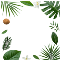 Free Isolated on Transparent Background, beautiful frame of green leaves and white flowers creates serene atmosphere with nature charm png