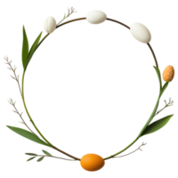 Free Isolated on Transparent Background, Easter frame with delicate eggs and greenery creates joyful spring atmosphere for celebrations png