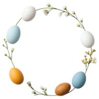 Free Isolated on Transparent Background, Colorful easter eggs arranged in beautiful frame with delicate flowers create festive atmosphere png