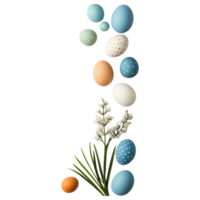 Free Isolated on Transparent Background, Colorful easter eggs create beautiful frame with delicate flowers adding touch of spring charm png