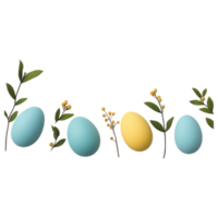 Free Isolated on Transparent Background, Easter eggs in decorative frame with vibrant colors and greenery create joyful atmosphere png