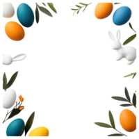 Free Isolated on Transparent Background, Easter frame with colorful eggs and playful bunnies creates joyful atmosphere for celebrations png