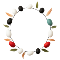 Free Isolated on Transparent Background, Easter frame with colorful eggs and colorful leaves creates festive atmosphere for spring celebrations png