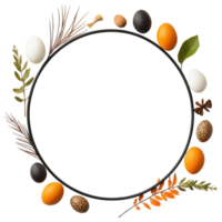 Free Isolated on Transparent Background, Easter frame with colorful eggs and natural elements creates festive atmosphere for spring celebrations png