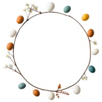 Free Isolated on Transparent Background, Easter frame adorned with colorful eggs and delicate flowers creates festive atmosphere png