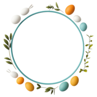 Free Isolated on Transparent Background, Easter frame with colorful eggs and greenery creates festive atmosphere for spring celebrations png