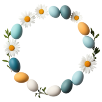 Free Isolated on Transparent Background, Easter frame adorned with colorful eggs and daisies creates joyful atmosphere for celebrations png