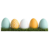 Free Isolated on Transparent Background, Colorful easter eggs arranged in decorative frame on green grass create festive atmosphere png