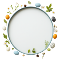 Free Isolated on Transparent Background, beautiful easter frame adorned with colorful eggs and fresh spring flowers creates joyful atmosphere png