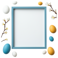 Free Isolated on Transparent Background, beautiful easter frame surrounded by colorful eggs and delicate flowers creates festive atmosphere png