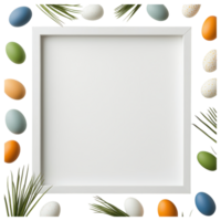 Free Isolated on Transparent Background, beautiful easter frame surrounded by colorful eggs and greenery creates festive atmosphere png