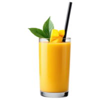 Free Isolated on Transparent Background, refreshing smoothie drink made with ripe mango and garnished with fresh leaves png
