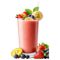Free Isolated on Transparent Background, refreshing smoothie drink filled with vibrant fruits like strawberries and bananas png