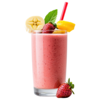Free Isolated on Transparent Background, refreshing smoothie drink made with strawberries, banana, and mango garnished with mint leaves png