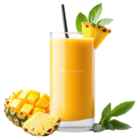 Free Isolated on Transparent Background, Refreshing smoothie drink made with ripe mango and pineapple garnished with mint leaves png