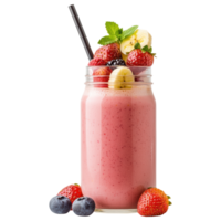 Free Isolated on Transparent Background, refreshing smoothie drink topped with fresh fruits like strawberries and bananas png