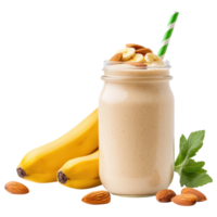 Free Isolated on Transparent Background, delicious smoothie drink made with bananas and topped with almonds creates refreshing treat png